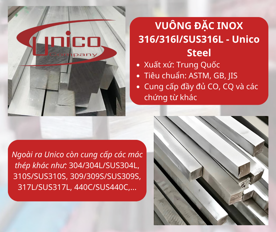 Inox vuông đặc 316/316L/SUS316L - Unico Steel